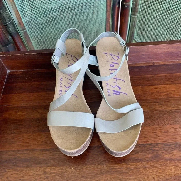 BLOWFISH WOMENS WEDGE/PLATFORM HAZARD METALLIC BEIGE SANDALS SIZE 8.5 - Picture 2 of 9